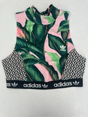 Adidas Originals x The FARM Company Tropical Palm Leaf Crop Top Bra Size L